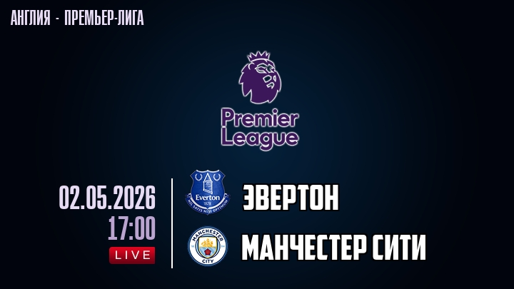 Эвертон — Манчестер Сити, смотреть онлайн 2 мая 2026