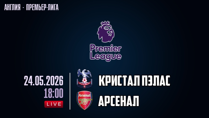 Кристал Пэлас — Арсенал, смотреть онлайн 24 мая 2026