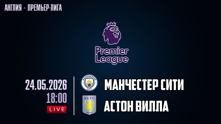 Манчестер Сити — Астон Вилла, смотреть онлайн 24 мая 2026