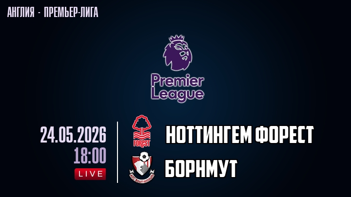 Ноттингем Форест — Борнмут, смотреть онлайн 24 мая 2026