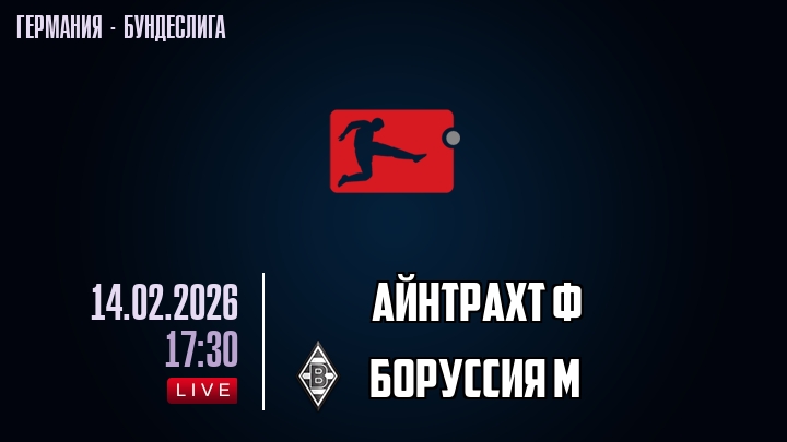 Айнтрахт Ф — Боруссия М, смотреть онлайн 14 февраля 2026