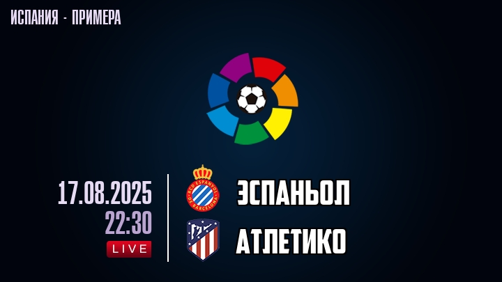 Эспаньол — Атлетико, смотреть онлайн 17 августа 2025