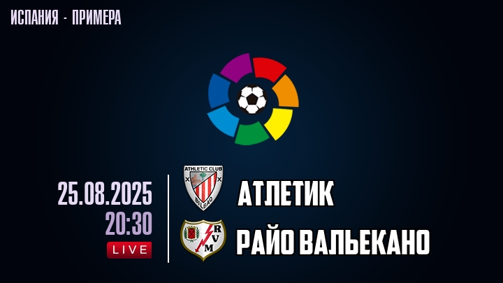 Атлетик — Райо Вальекано, смотреть онлайн 25 августа 2025