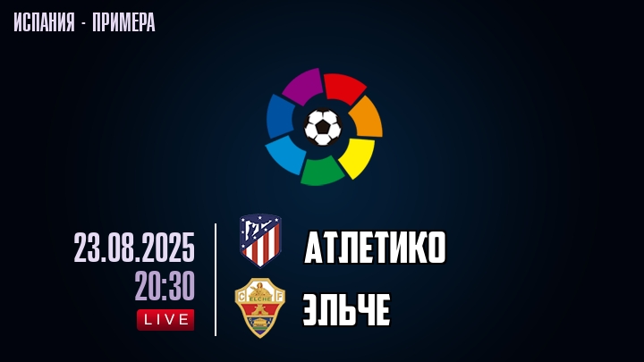 Атлетико — Эльче, смотреть онлайн 23 августа 2025