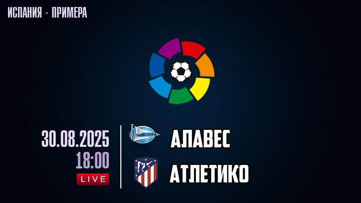 Алавес — Атлетико, смотреть онлайн 30 августа 2025