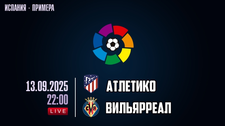 Атлетико — Вильярреал, смотреть онлайн 13 сентября 2025