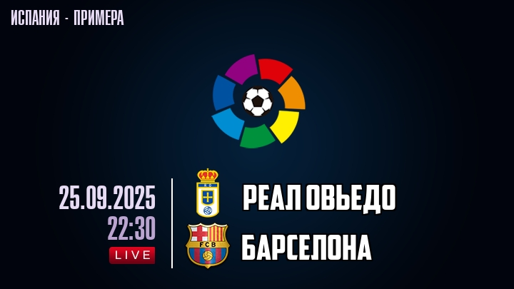 Реал Овьедо — Барселона, смотреть онлайн 25 сентября 2025