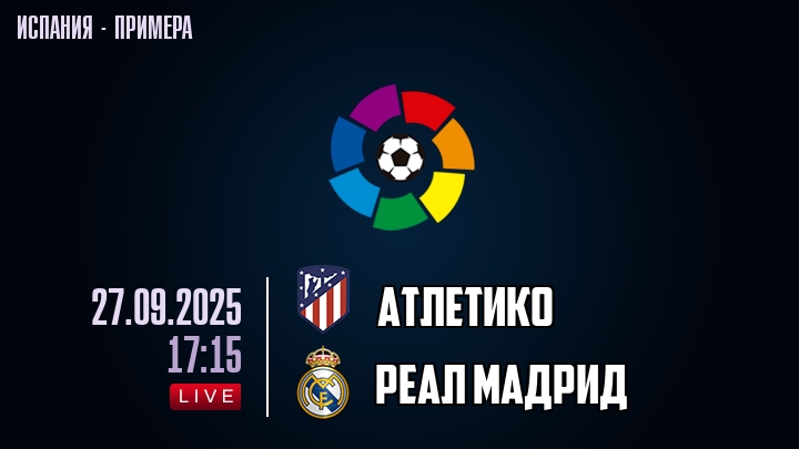 Атлетико — Реал Мадрид, смотреть онлайн 27 сентября 2025