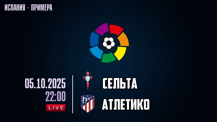 Сельта — Атлетико, смотреть онлайн 5 октября 2025