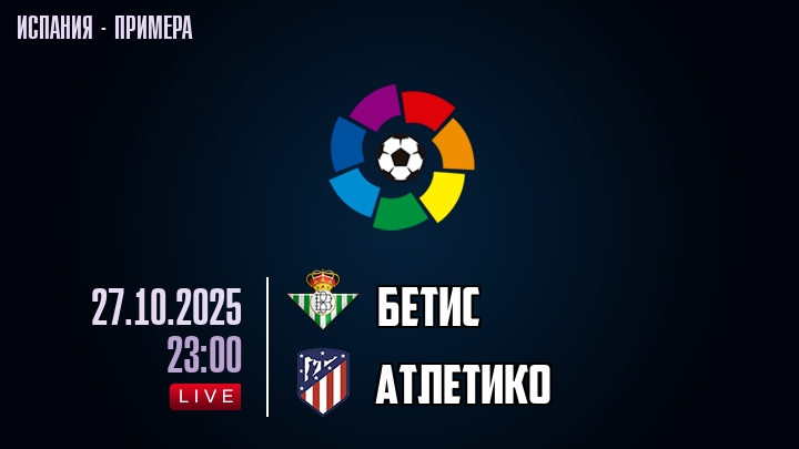 Бетис — Атлетико, смотреть онлайн 27 октября 2025