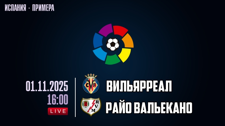 Вильярреал — Райо Вальекано, смотреть онлайн 1 ноября 2025