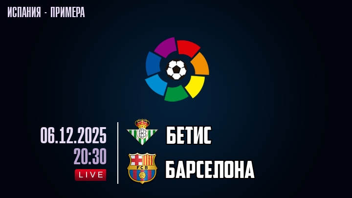 Бетис — Барселона, смотреть онлайн 7 декабря 2025