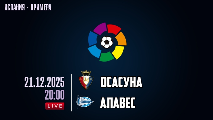 Осасуна — Алавес, смотреть онлайн 21 декабря 2025
