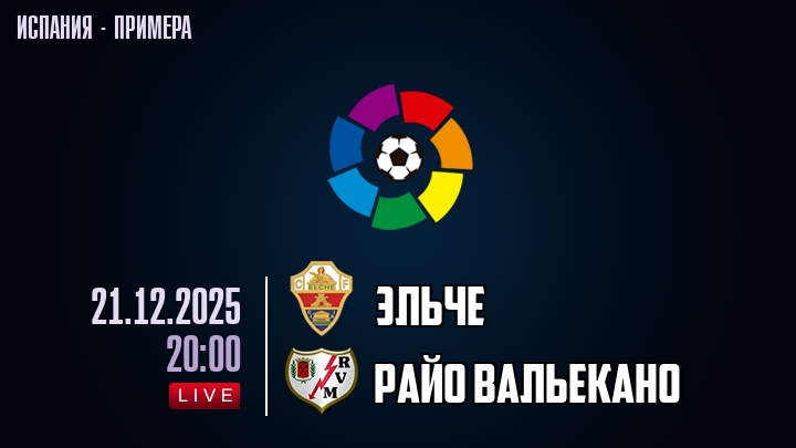 Эльче — Райо Вальекано, смотреть онлайн 21 декабря 2025