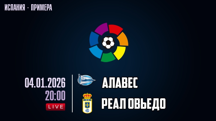 Алавес — Реал Овьедо, смотреть онлайн 4 января 2026