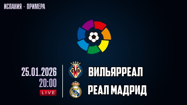 Вильярреал — Реал Мадрид, смотреть онлайн 25 января 2026