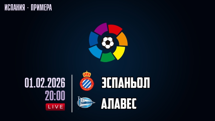 Эспаньол — Алавес, смотреть онлайн 1 февраля 2026