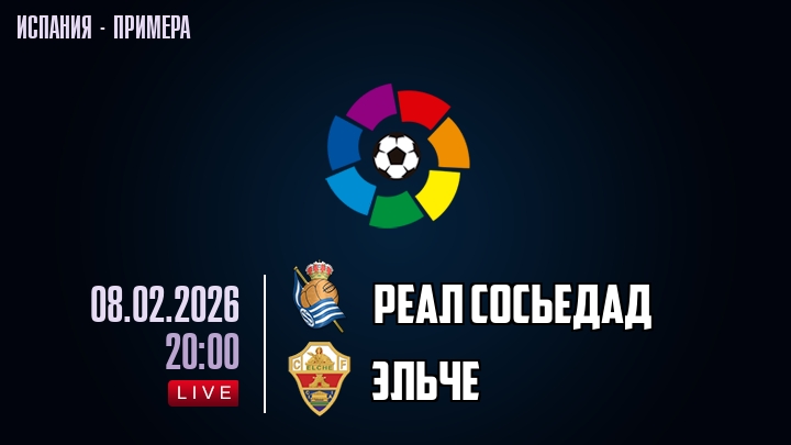 Реал Сосьедад — Эльче, смотреть онлайн 8 февраля 2026
