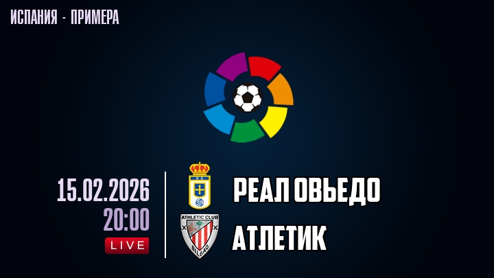 Реал Овьедо — Атлетик, смотреть онлайн 15 февраля 2026