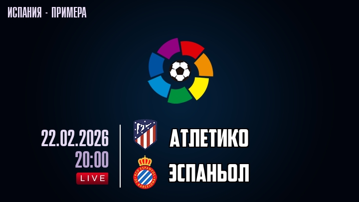 Атлетико — Эспаньол, смотреть онлайн 22 февраля 2026