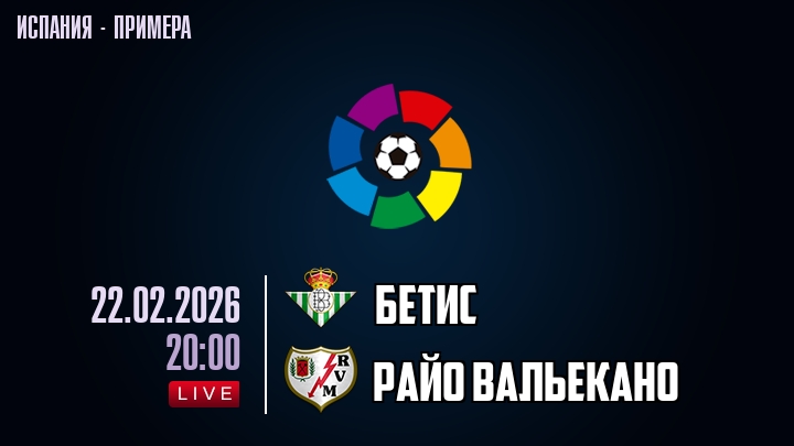 Бетис — Райо Вальекано, смотреть онлайн 22 февраля 2026