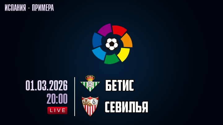 Бетис — Севилья, смотреть онлайн 1 марта 2026
