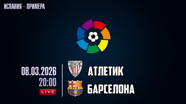 Атлетик — Барселона, смотреть онлайн 8 марта 2026