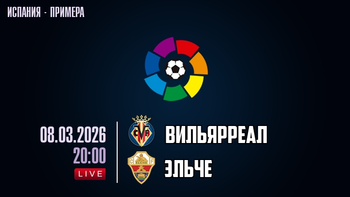 Вильярреал — Эльче, смотреть онлайн 8 марта 2026