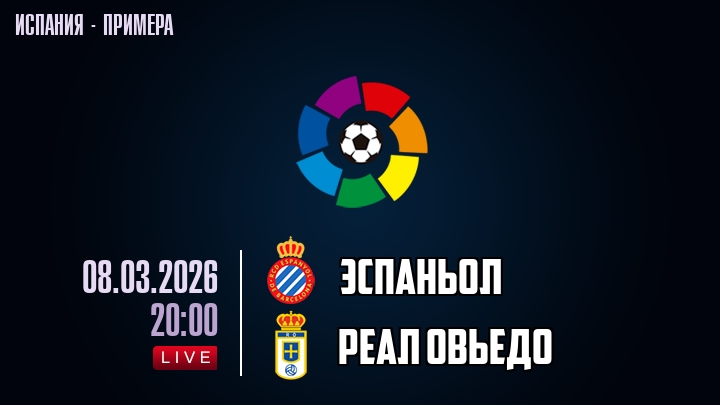 Эспаньол — Реал Овьедо, смотреть онлайн 8 марта 2026