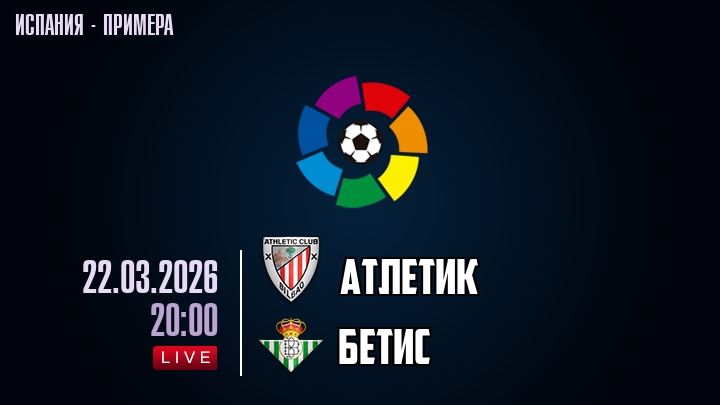Атлетик — Бетис, смотреть онлайн 22 марта 2026