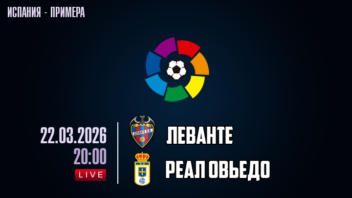 Леванте — Реал Овьедо, смотреть онлайн 22 марта 2026