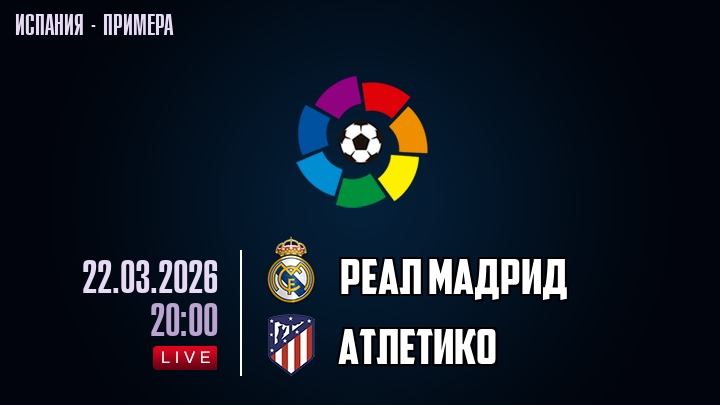 Реал Мадрид — Атлетико, смотреть онлайн 22 марта 2026