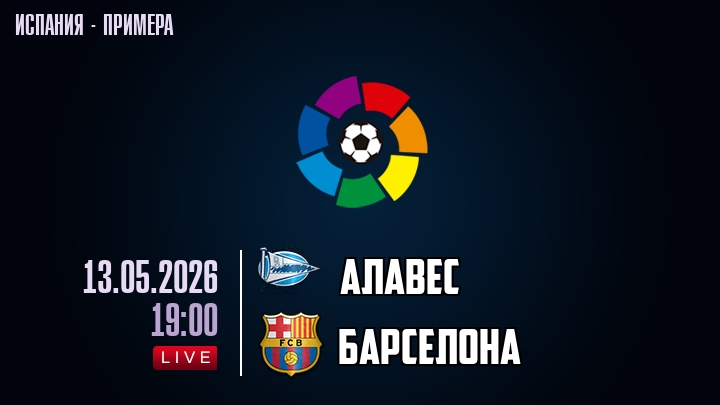 Алавес — Барселона, смотреть онлайн 13 мая 2026