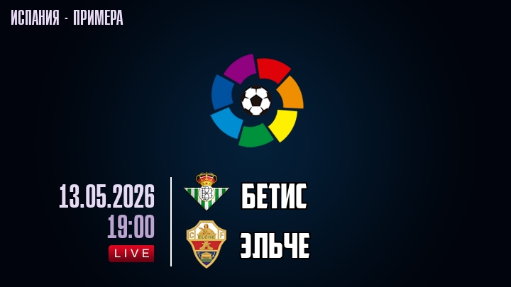Бетис — Эльче, смотреть онлайн 13 мая 2026