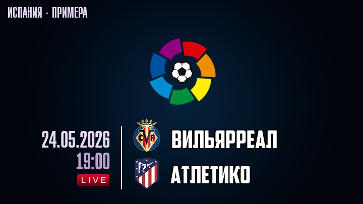 Вильярреал — Атлетико, смотреть онлайн 24 мая 2026