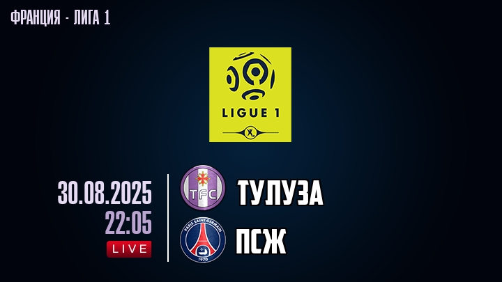 Тулуза — ПСЖ, смотреть онлайн 30 августа 2025