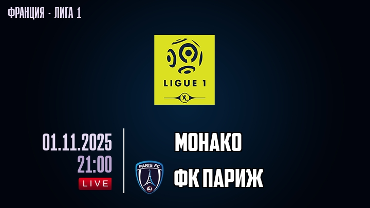 Монако — ФК Париж, смотреть онлайн 1 ноября 2025
