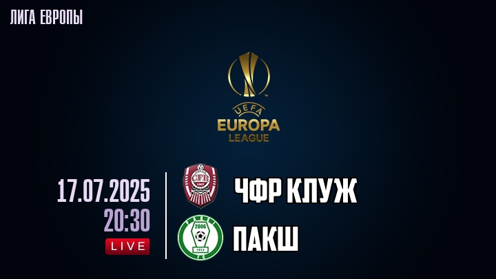 ЧФР Клуж — Пакш, смотреть онлайн 17 июля 2025