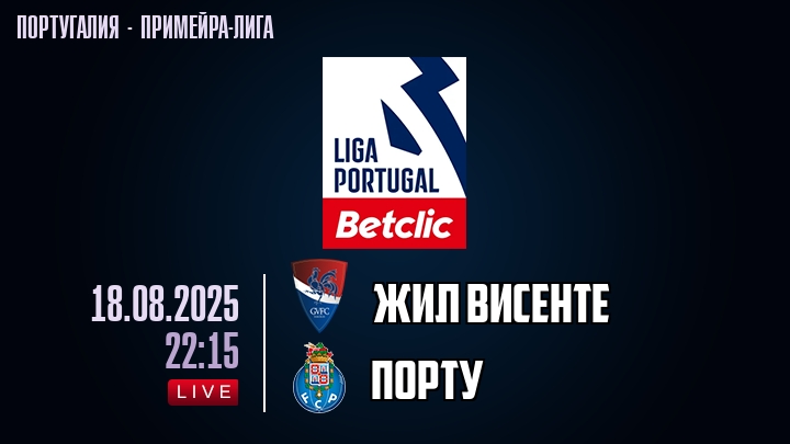 Жил Висенте — Порту, смотреть онлайн 18 августа 2025