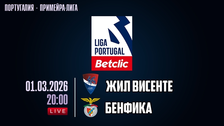 Жил Висенте — Бенфика, смотреть онлайн 1 марта 2026