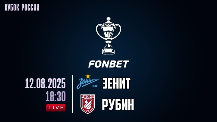 Зенит — Рубин, смотреть онлайн 12 августа 2025