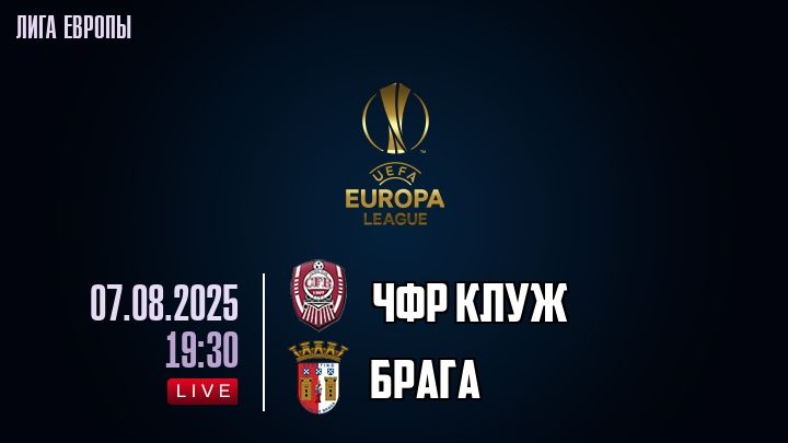 ЧФР Клуж — Брага, смотреть онлайн 7 августа 2025