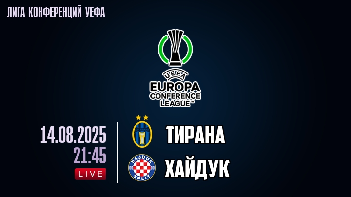 Тирана — Хайдук, смотреть онлайн 14 августа 2025