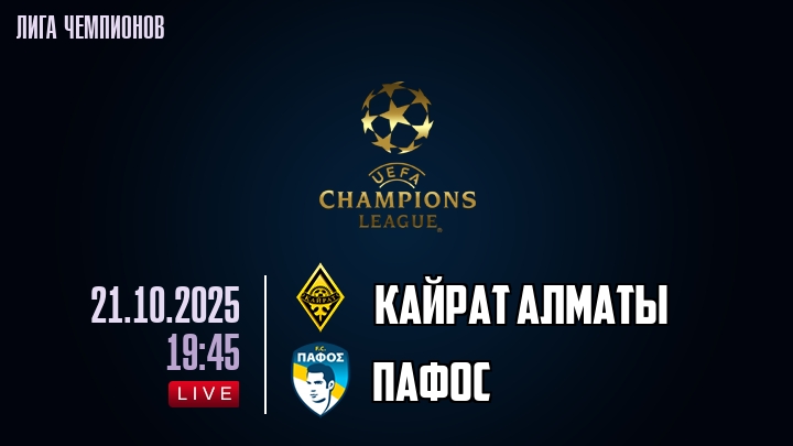 Кайрат Алматы — Пафос, смотреть онлайн 21 октября 2025