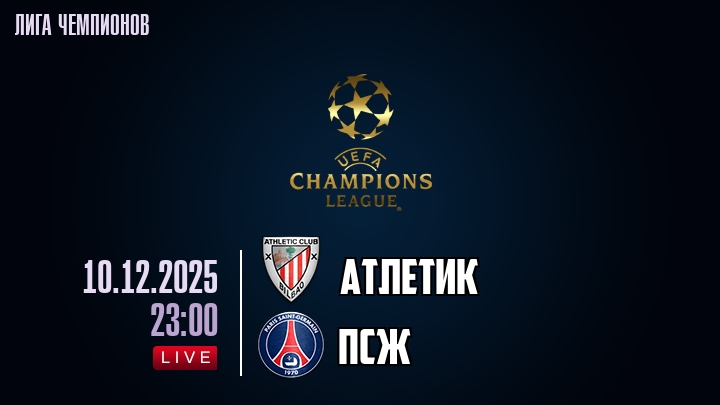 Атлетик — ПСЖ, смотреть онлайн 10 декабря 2025