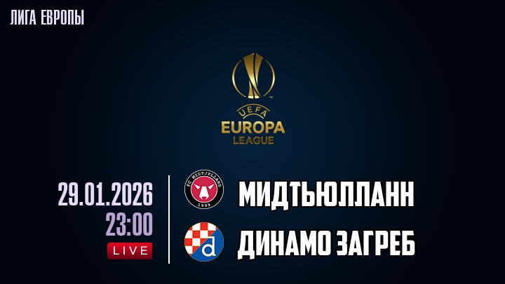 Мидтьюлланн — Динамо Загреб, смотреть онлайн 29 января 2026