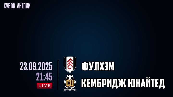 Фулхэм — Кембридж Юнайтед, смотреть онлайн 23 сентября 2025