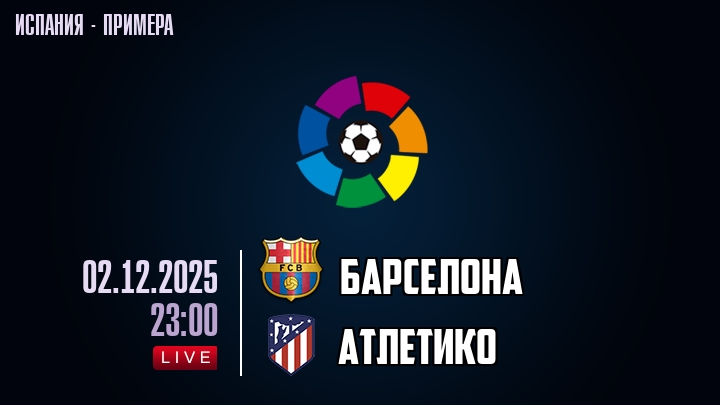 Барселона — Атлетико, смотреть онлайн 2 декабря 2025