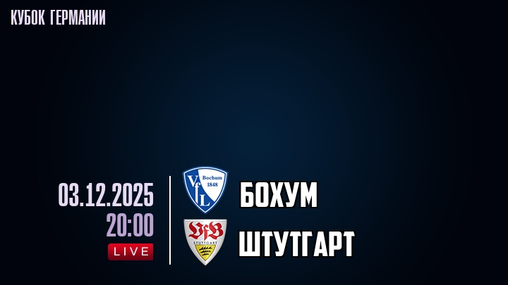 Бохум — Штутгарт, смотреть онлайн 3 декабря 2025