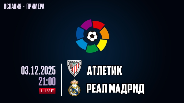 Атлетик — Реал Мадрид, смотреть онлайн 3 декабря 2025